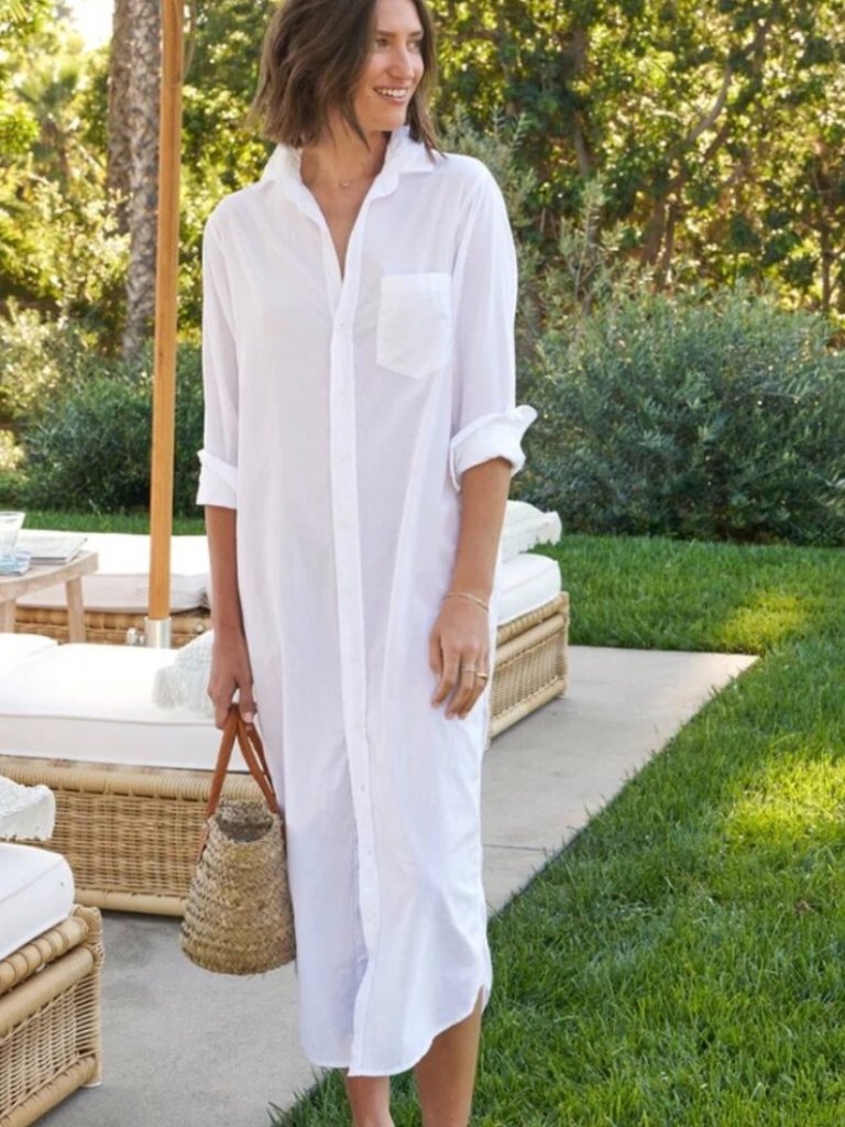 Frank & Eileen Rory White Button-Up Shirt Dress 100% Organic Cotton Made In Usa